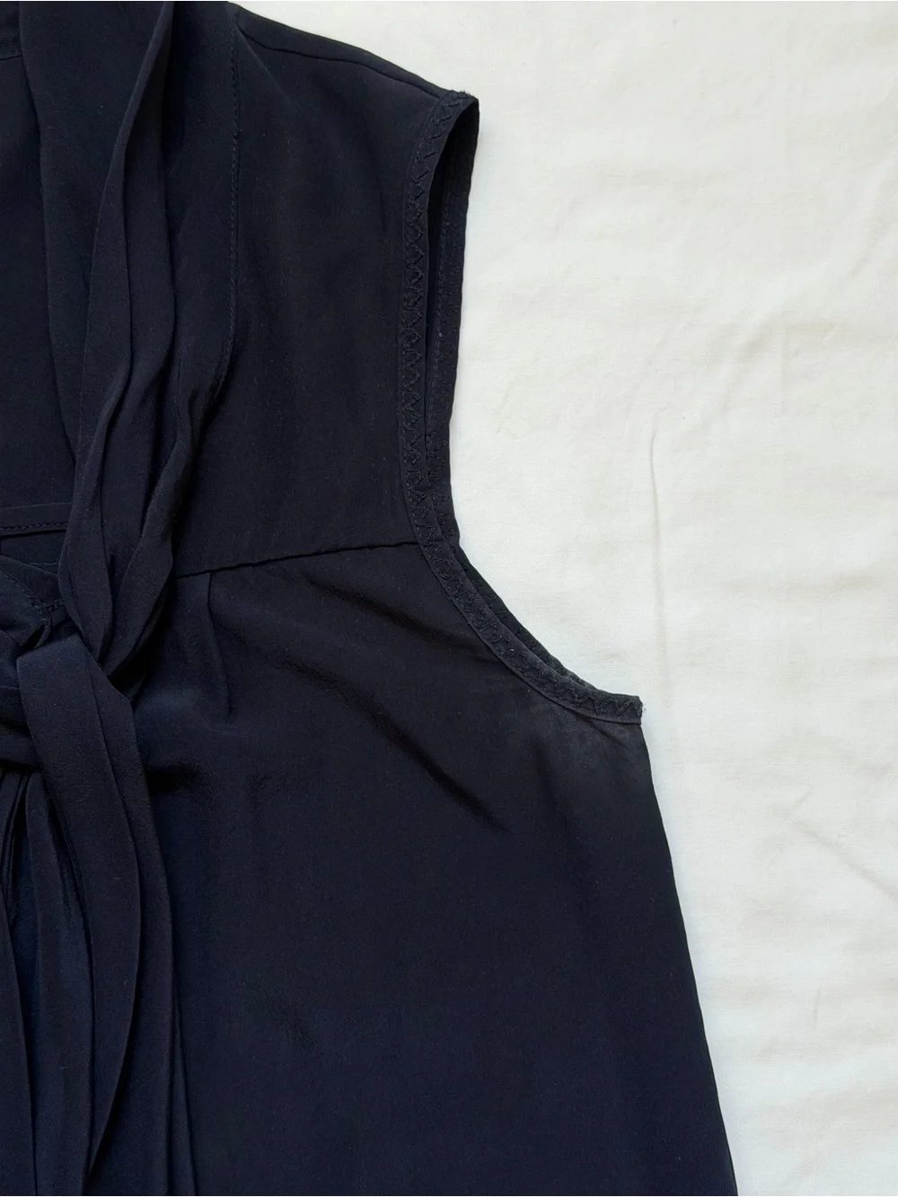 Vintage Chanel 100% Silk Navy Sleeveless Tie Neck Blouse